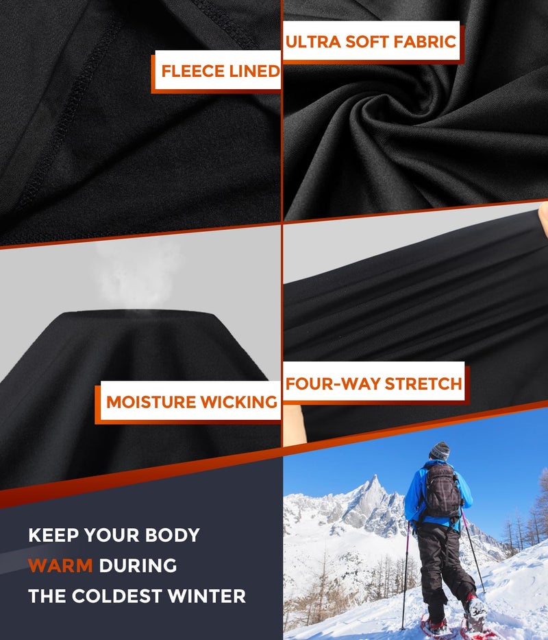 CL convallaria Long Underwear Mens, Thermal Underwear Set Winter Hunting Gear Sport Long Johns for Men Base Layer Top and Bottom Midweight Black S - Image 5